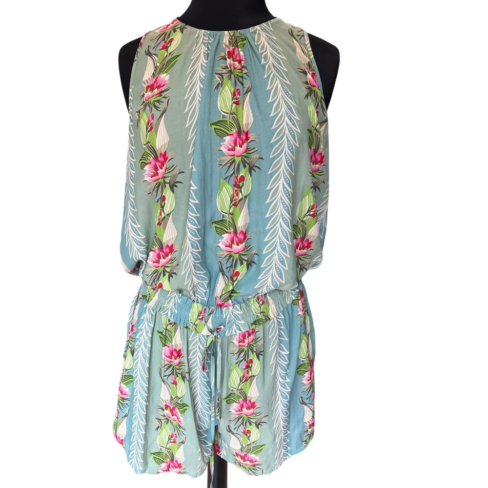 Scotch & Soda Maison Scotch Tropical Floral Sleeveless Romper Teal Pink Large